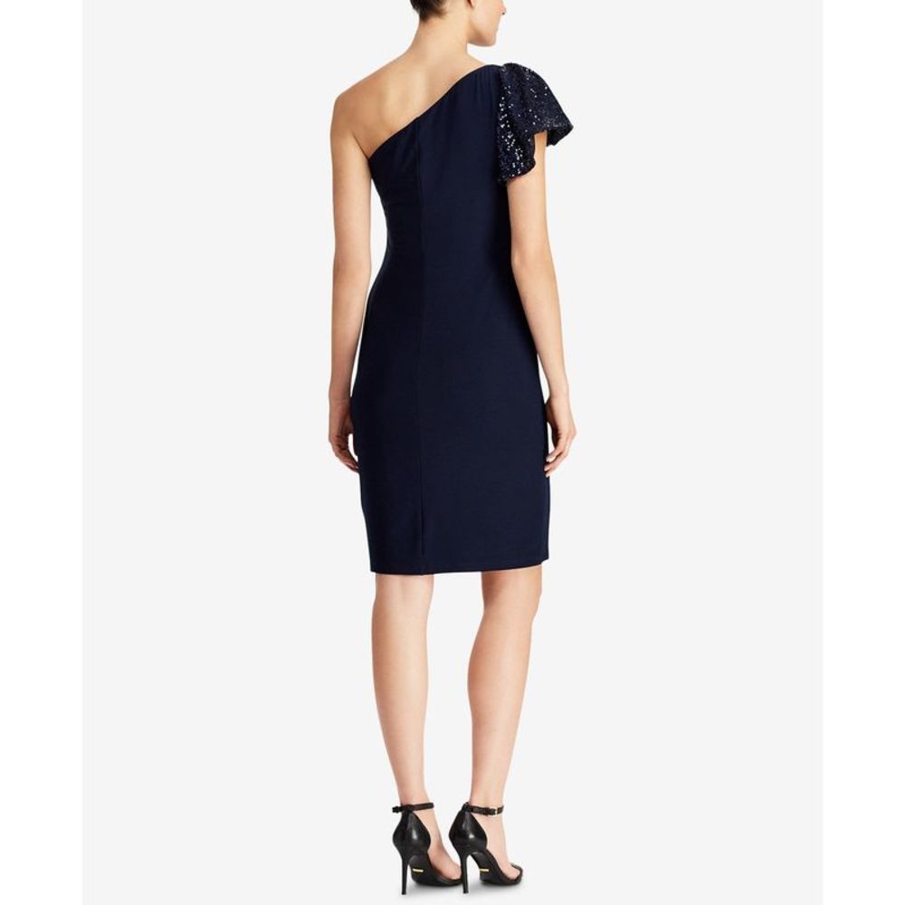 LAUREN RALPH LAUREN Womens One Shoulder Flutter Sleeve Dress 4 - Picture 4 of 4